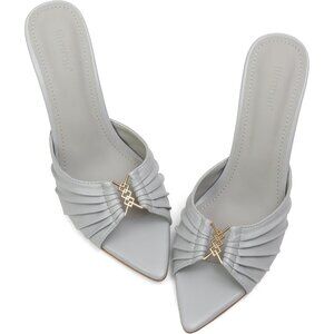Women's Light Grey Faux Leather High Heels with Pointed Peep Toe Heeled Sandals